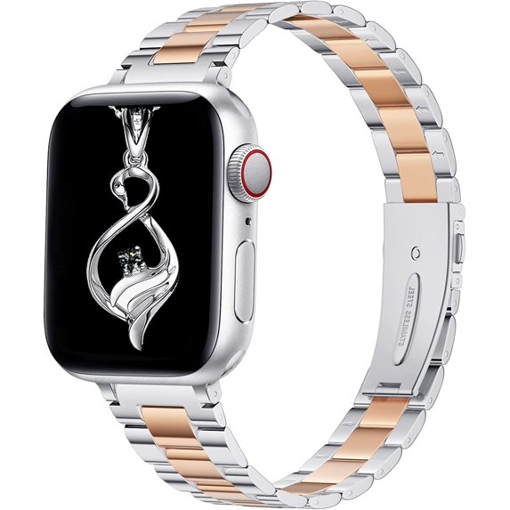 ANTHOUSE band Compatible with Apple Watch Band 38mm 40mm 41mm, Slim Stainless Steel Metal Black Replacement Strap for iWatch Series 8 7 6 5 4 3 2 1 & SE for Women (Black, 38mm 40mm 41mm)
