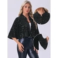 thumbnail image 2 of DARING DIVA Sequin Jackets Velvet Capelet Sparkly Shrugs XL Black, 2 of 6