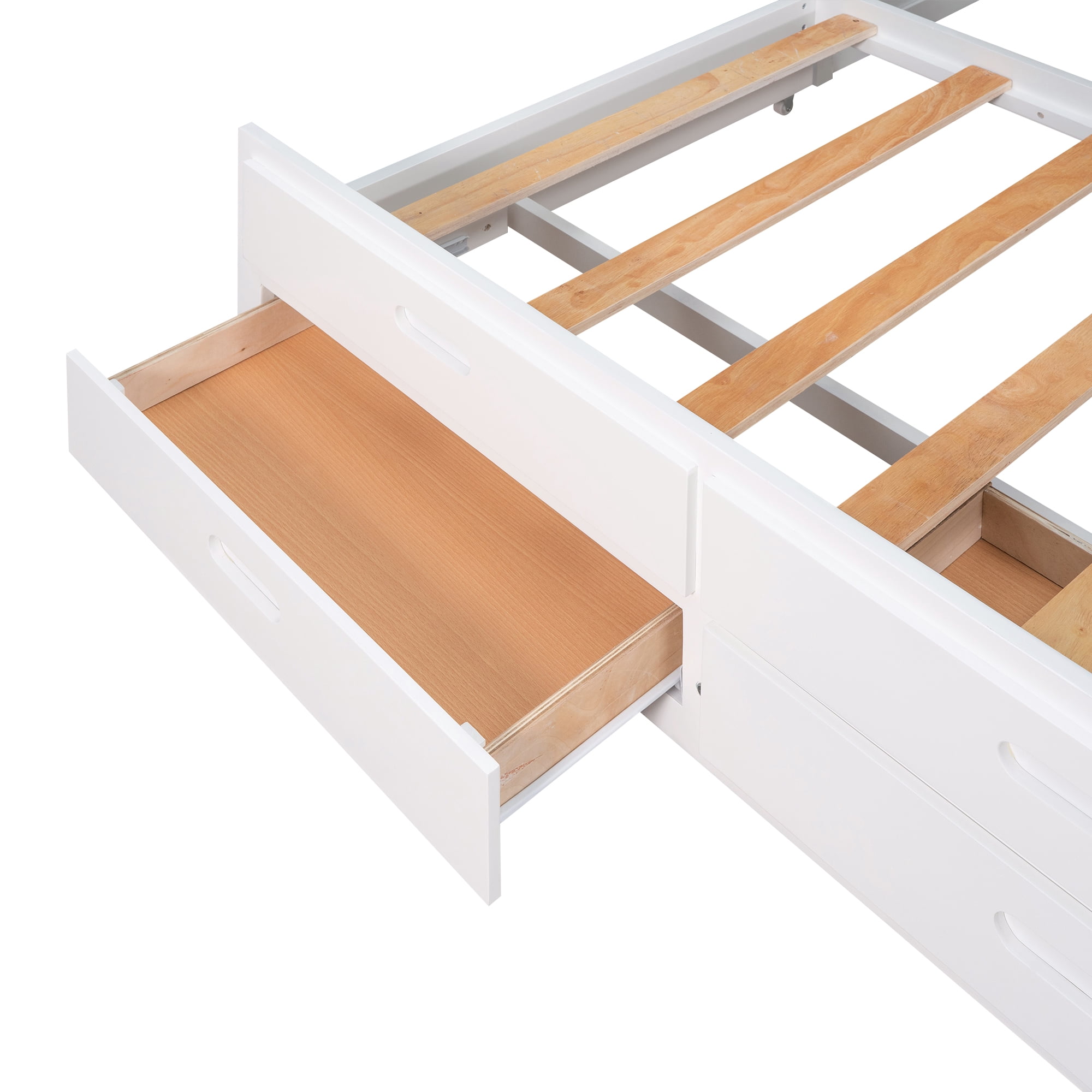 EUROCO Queen Size Platform Bed with Storage Headboard and USB Charging Station, Solid Wood Frame for Kids Adults, White