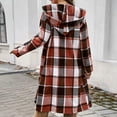 thumbnail image 3 of Womens Plaid Long Jacket Long Sleece Button Down Hooded Shacket Fall Lightweight Shirts Jacket Winter Outerwear with Pockets, 3 of 5