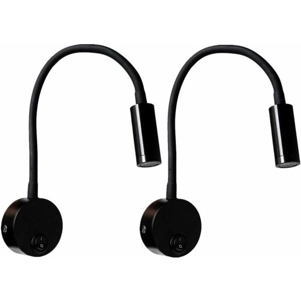 Juego de 2 lámparas de noche de aluminio de Color negro, lámpara de escritorio, luz blanca cálida, protección para los ojos, lámpara de lectura de pared LED de 3W con interruptor