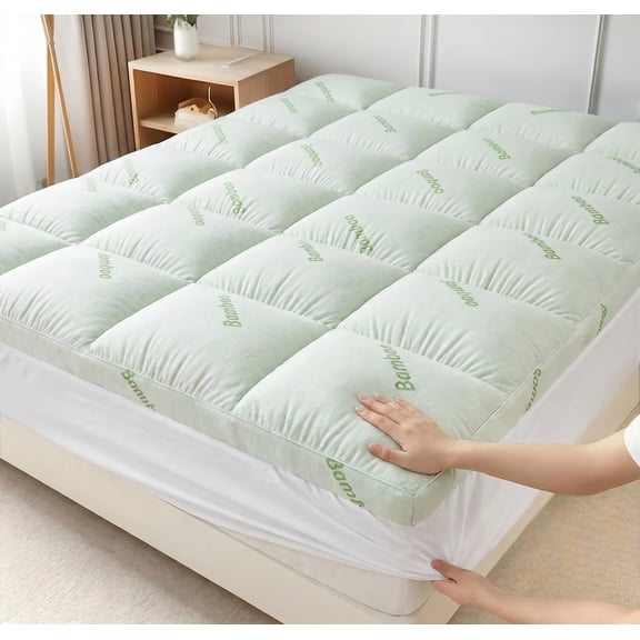 Bamboo Quilted Fitted Mattress Pad, Ultra Soft & Breathable Mattress Topper with Deep Pocket & Non-Slip Design, All-Season, Machine Washable
