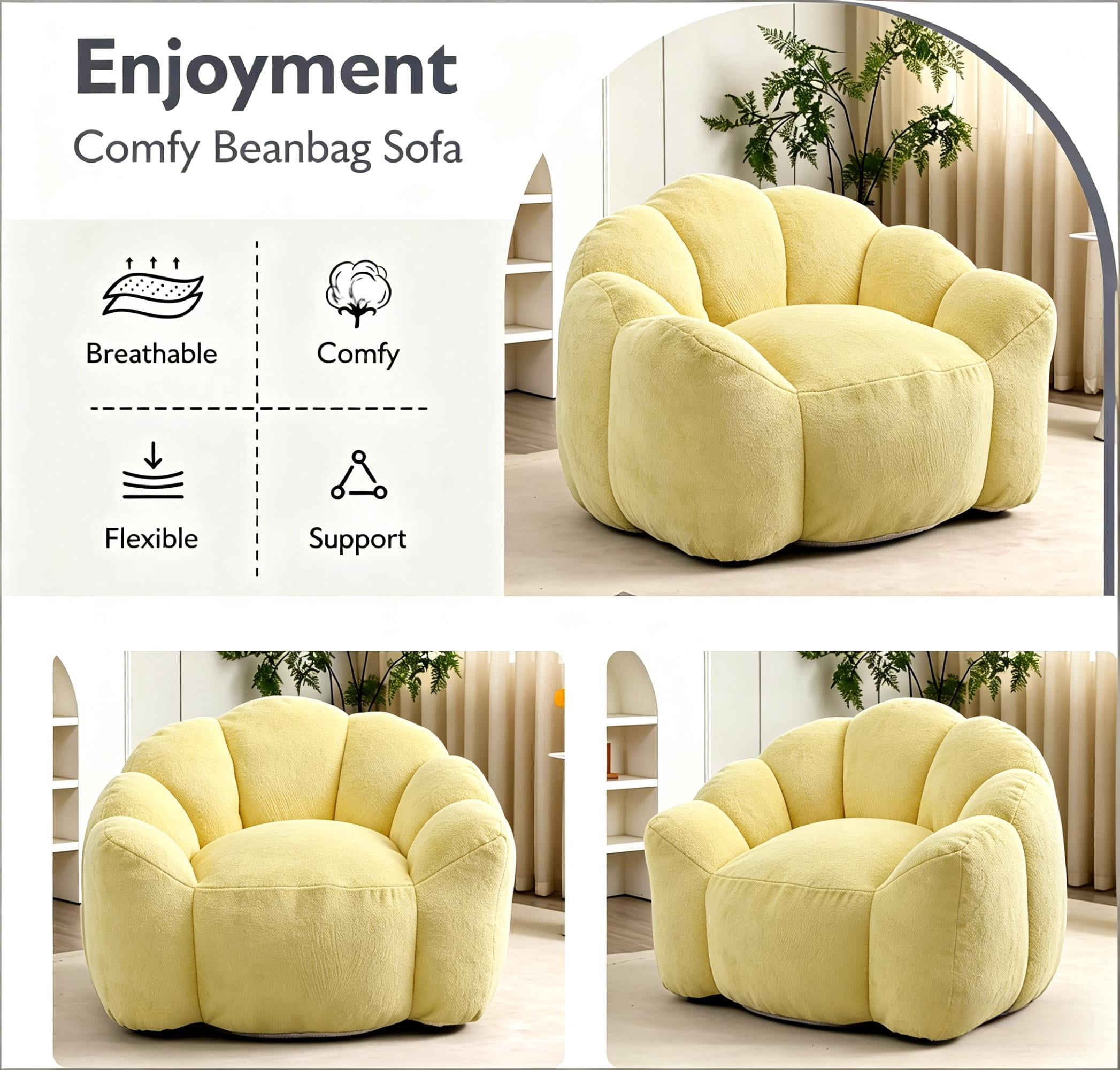 Howcool Adult Lotus Compression Bean Bag Sofa, No Assembly Easy to Move with Pull Ring for Living Room Bedroom