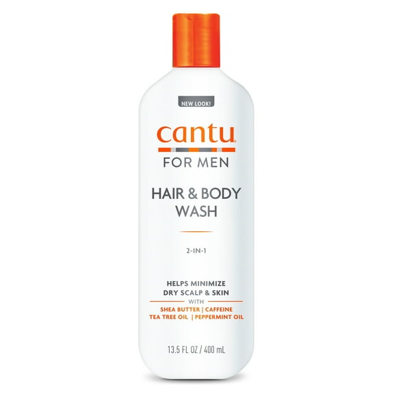 Cantu For Men 2-in-1 Hair & Body Wash with Shea Butter, Tea Tree Oil and Caffeine, 13.5 fl oz