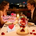 thumbnail image 6 of Qoosea Eternal Red Rose Bouquet in Glass Dome, 9 Pcs Artificial Flower with Fairy Lights Wood Base for Home Decor, Mothers Day Gifts for Mom, Birthday Gifts, 6 of 9