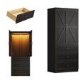 thumbnail image 2 of Blotout 75" Rustic Farmhouse Wardrobe Closet with 3 Drawers & LED Sensor Light, 2 Doors Wood Armoire Clothing Storage Cabinet with Hanging Rail for Bedroom Living Room, 2 of 6