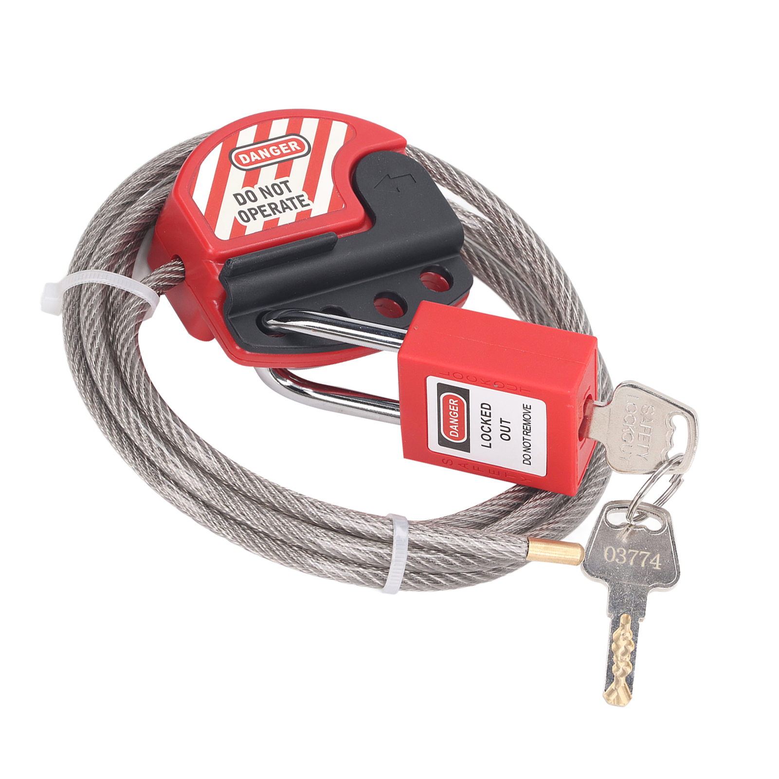 Lockout Tagout Cable Lock, 2 Key Stainless Steel PP For Industry