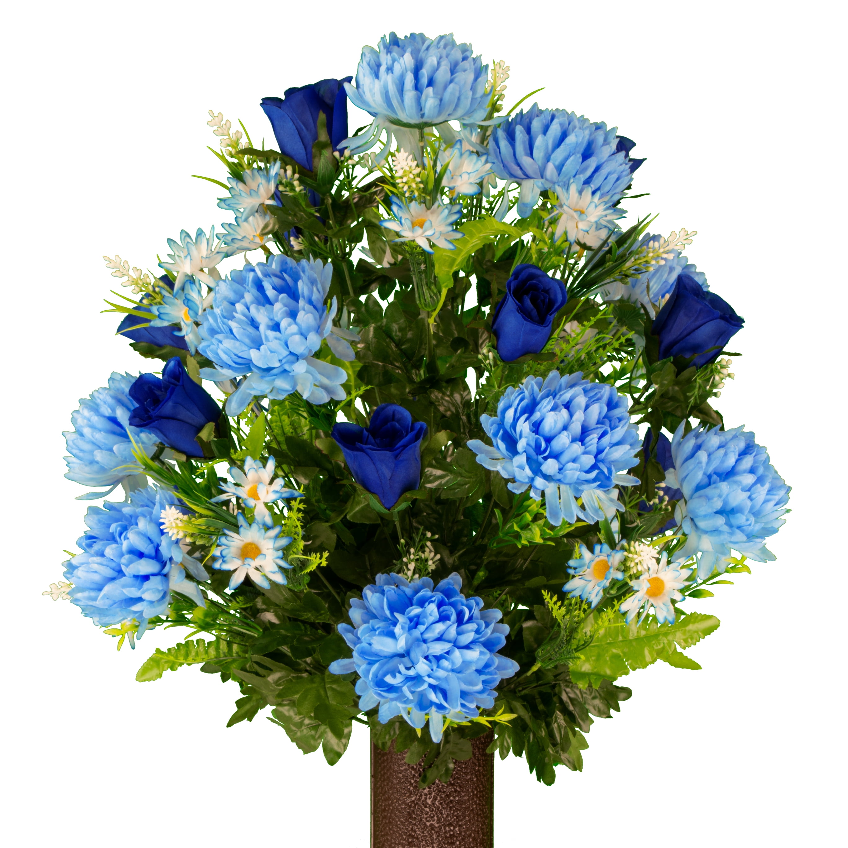 ROYAL BLUE ROSES SILK FUNERAL FLOWERS HEART WREATH MEMORIAL ARTIFICIAL GRAVE 