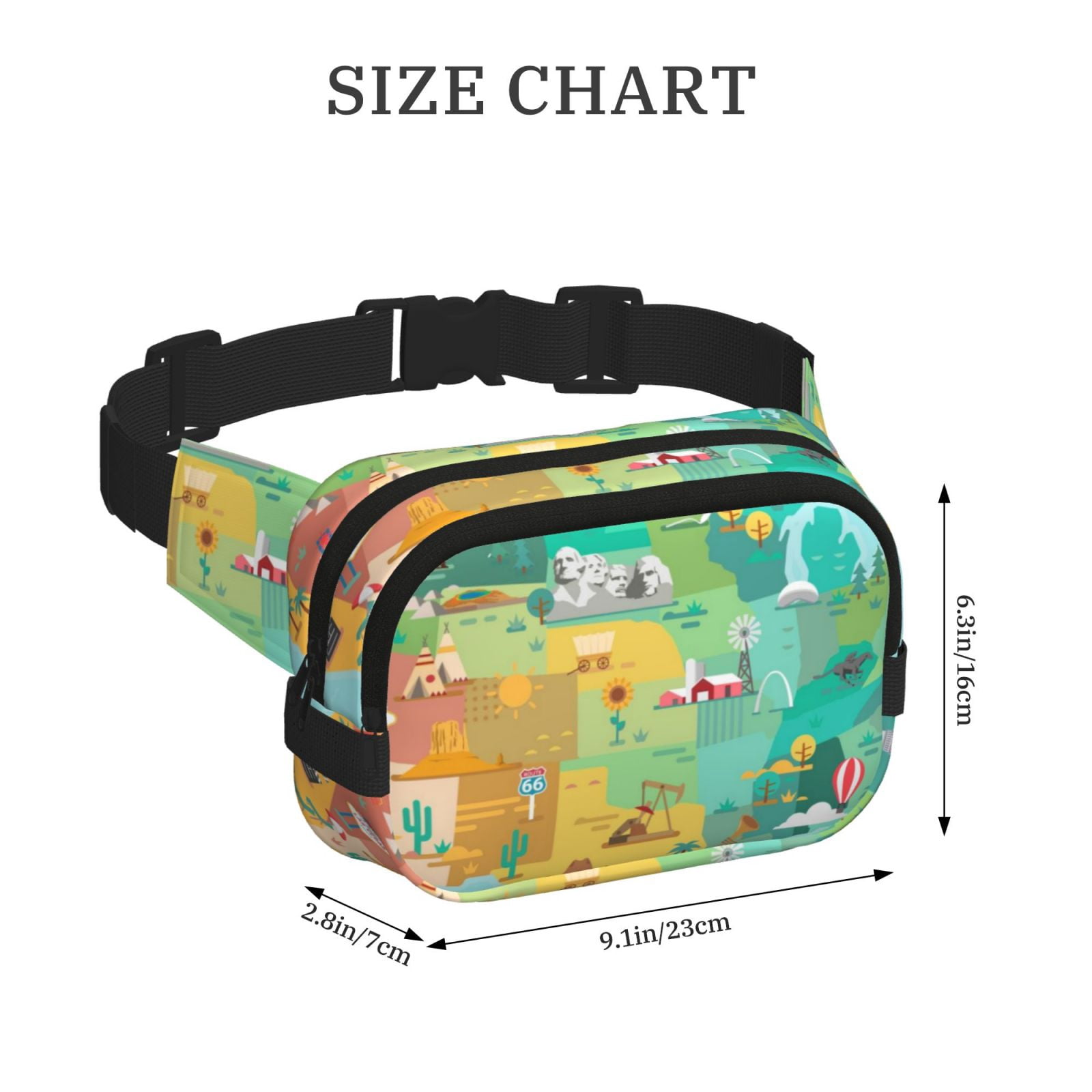 Hirioo USA Tourist Map for Double Layer Waist Bag Adjustable Fanny Pack For Travel Running Hiking