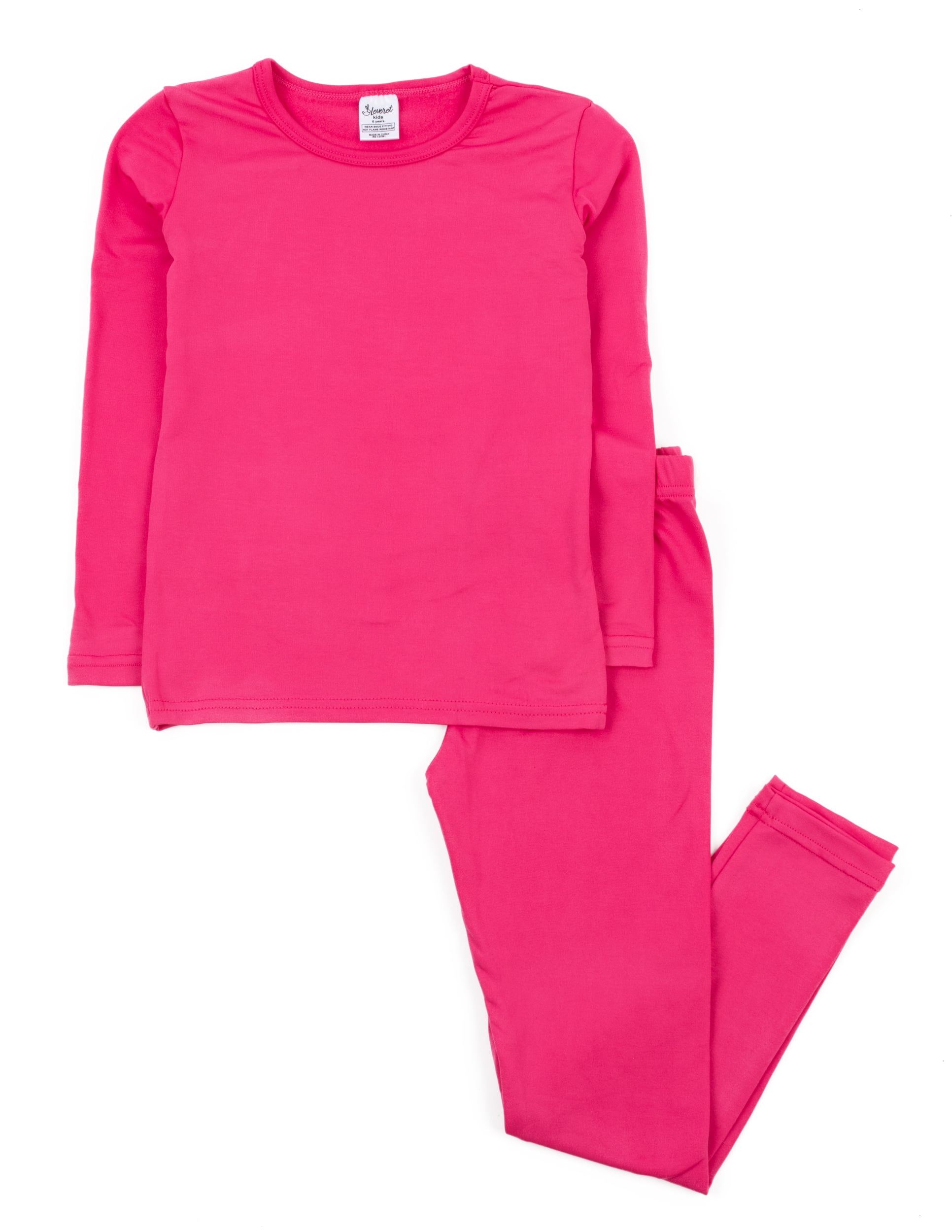 Leveret Kids Two Piece Cotton Thermal Pajamas Solid Hot Pink 5 Year