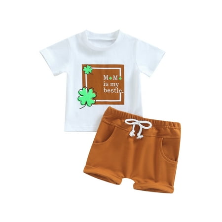

jaweiwi Baby Boys Short Clothes Set Short Sleeve Crew Neck Letters Print T-shirt with Elastic Waist Shorts Summer Outfit 3-24M