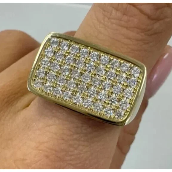 2 CT Round Cut White Moissanite Men's Wedding Band Ring 14K Yellow Gold Plated