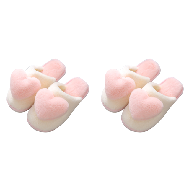 Unisex Fluffy Heart Slippers sin deslizamiento parejas suaves pareja interior (38-39) Rosa