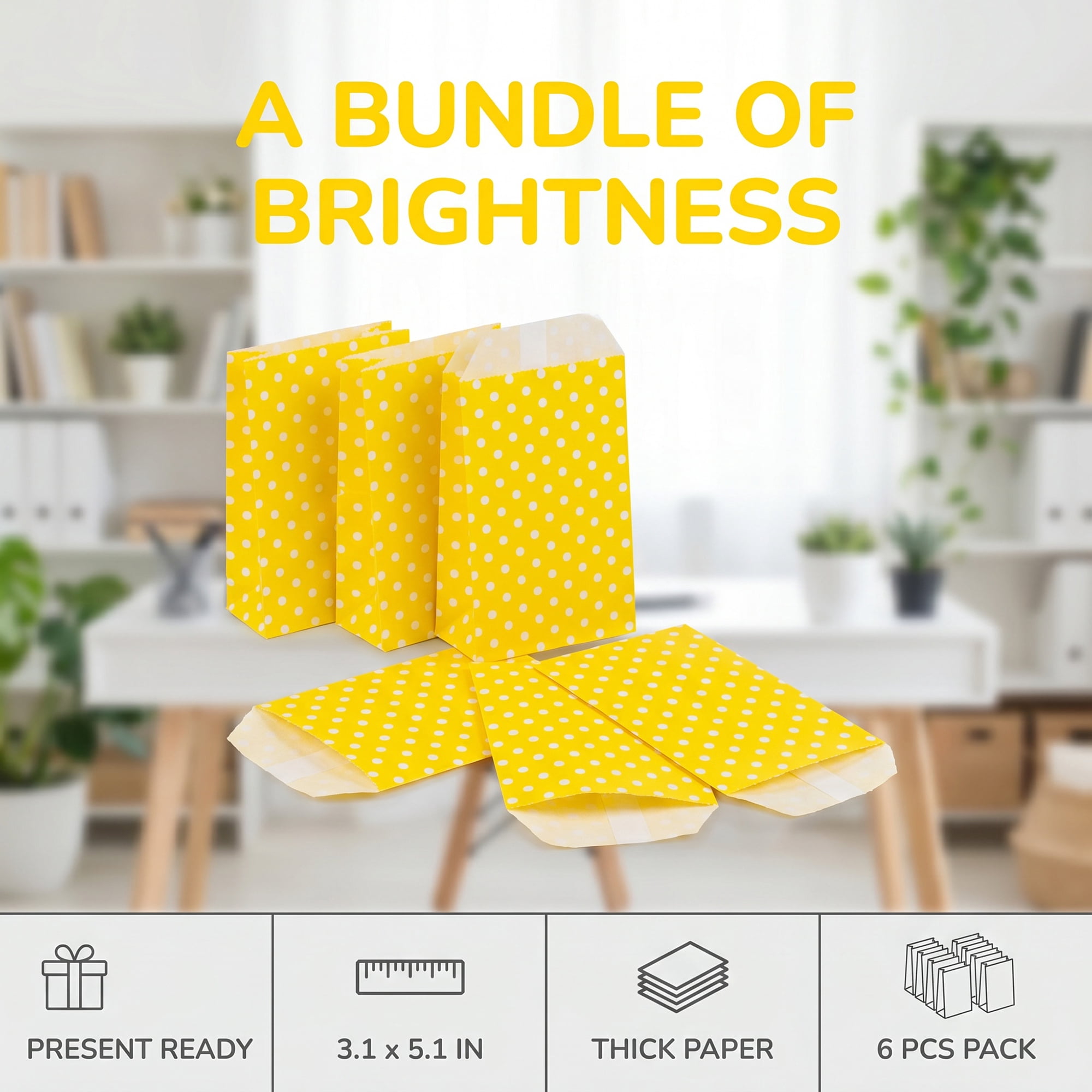 Unique Bargains 6Pcs Elegant Mini Gift Bags for Everyday Use Yellow 3.1" x 5.1"