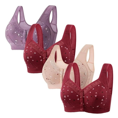 4 Pack Daisy Bra for Women Convenient Front Close Button Bras Older Women Comfort Cotton Bras No Underwire Underwear Plus Size Bra Front Closure Bras for Women Plus Size