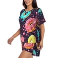 thumbnail image 2 of Kdxio Donuts1 Print Pajamas Sets for Women Short-Sleeved Pjs with Lounge Shorts Two Piece Sleepwear S-4XL, 2 of 8