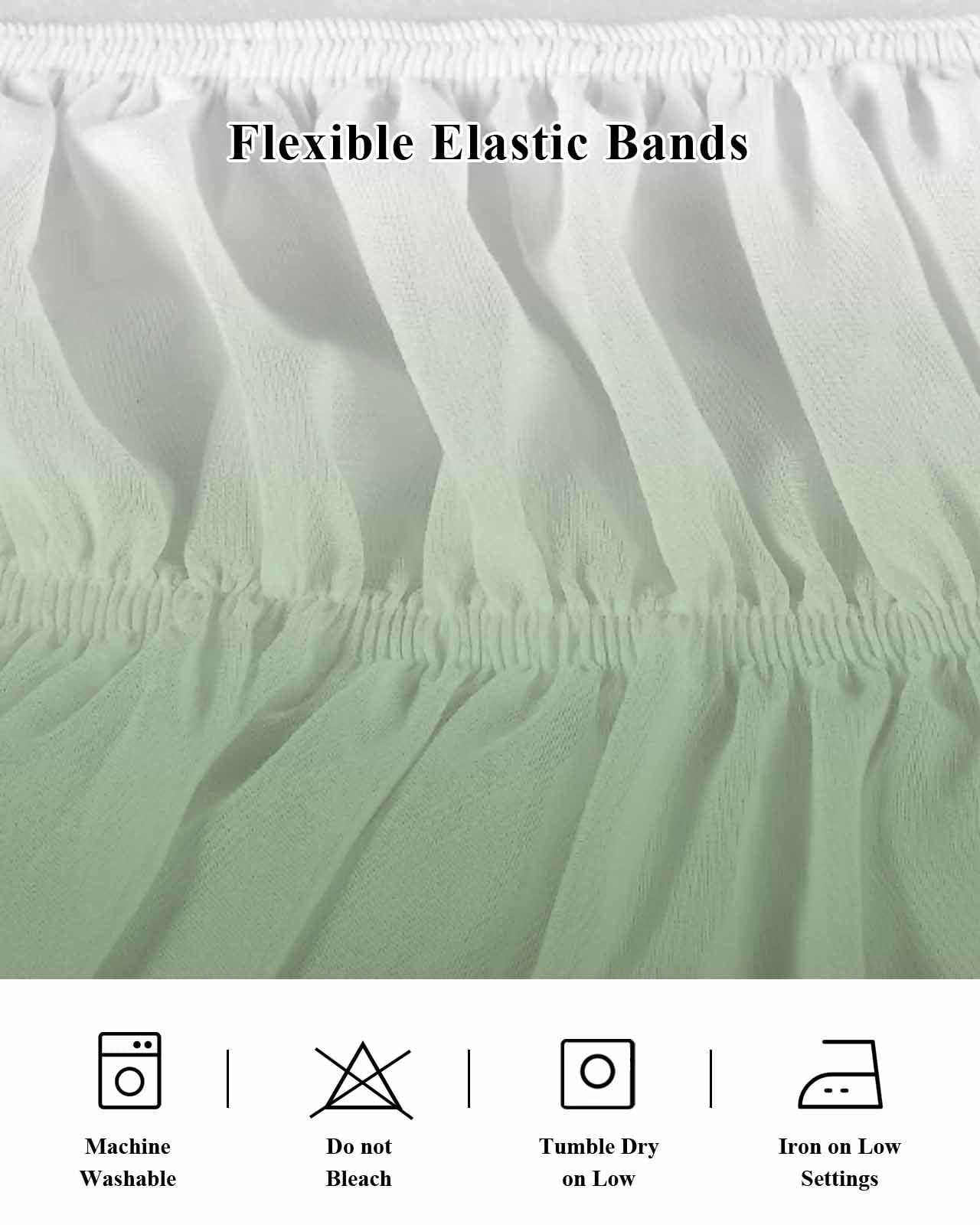 Sage Green Ombre Bed Skirt King Size, Modern Sage Green Abstract Art Wrap Around Bed Skirting with Adjustable Elastic Strap, Dust Ruffle Pleated Bedskirts 16 Inch Drop for Bedroom King Beds