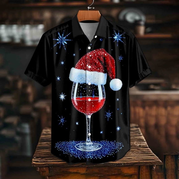 Nuoqisi Hawaiian Shirt for Women Unisex Summer Beach Casual Short Sleeve Button Down - Christmas Print Shirt for Holiday Parties and Tropical Style