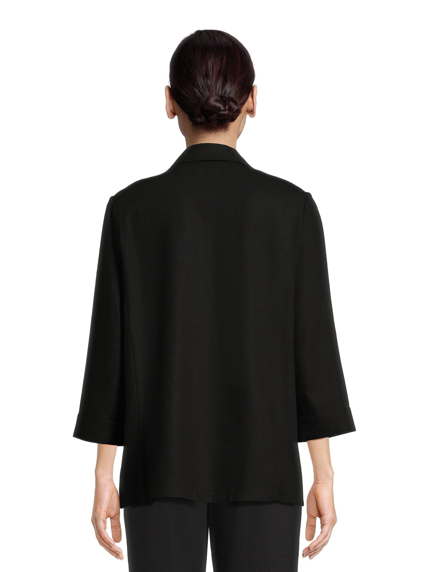 Time and Tru Women’s Linen-Blend Button Front Blazer with Patch Pockets, Sizes S-XXXL