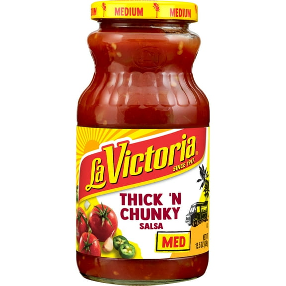 LA VICTORIA Thick 'N Chunky Salsa, Medium, Shelf-Stable, 15.5 oz Glass Jar