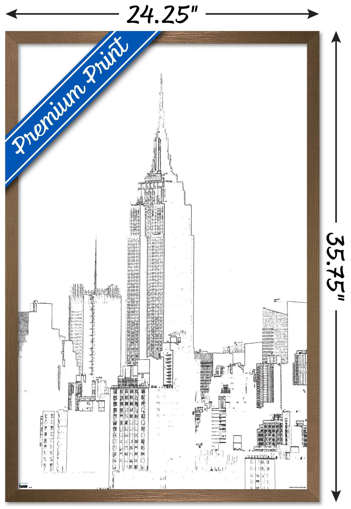 Line Art - New York Skyline Wall Poster, 22.375" x 34", Framed