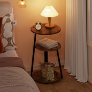 Biemlerfn End Side Table, Round Sofa Table with Metal Frame, 3-Tier Coffee Table Nightstand for Home, Black&Brown
