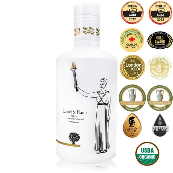 Laurel & Flame Fresh Organic, Top Polyphenols, Extra Virgin Olive Oil, Raw & Unprocessed, 500 ml