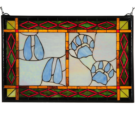 26.5"W X 17.5"H Deer & Cougar Tracks Stained Glass Window