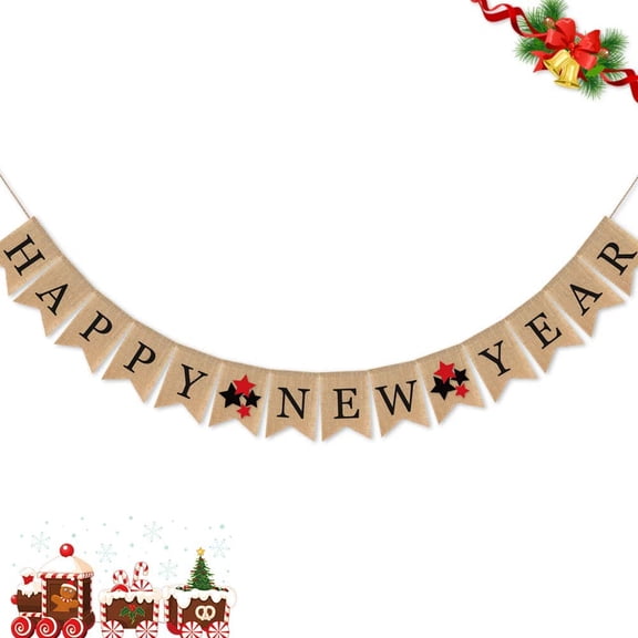 Burlap Happy New Year Party Banner Star Design Garland Party Decorations