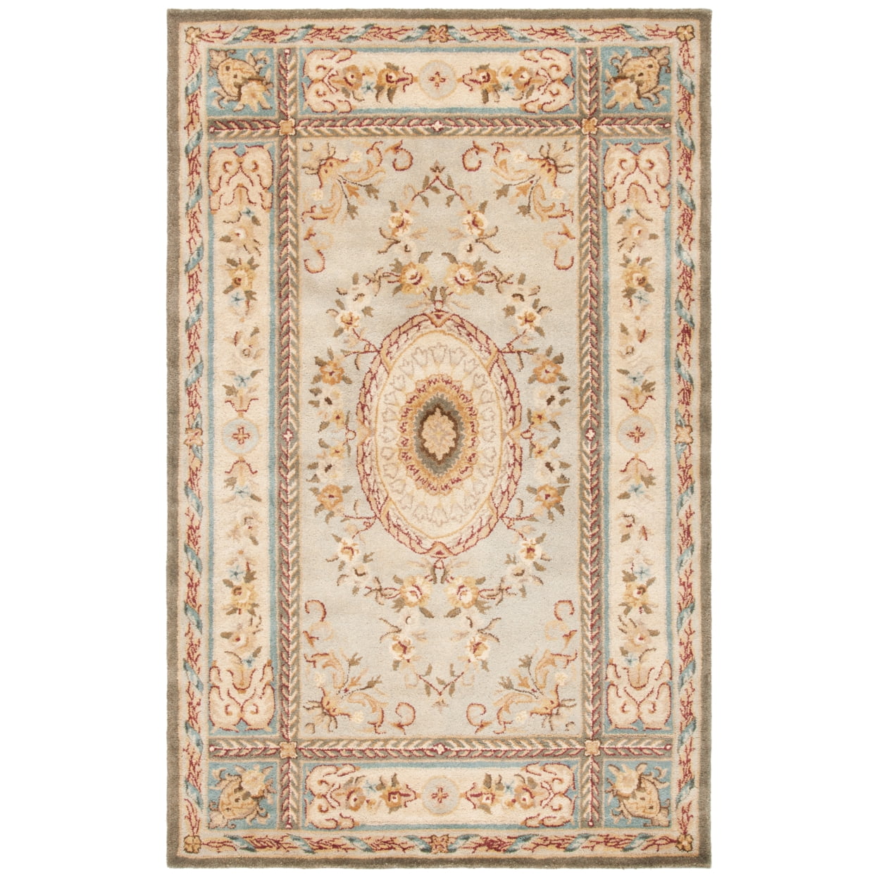 SAFAVIEH Bergama Cromwell Oriental Wool Area Rug, Light Blue/Ivory, 5' x 8'