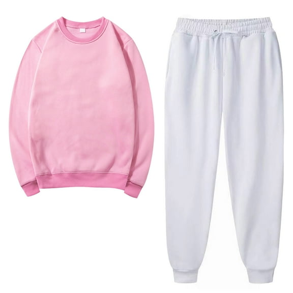 Women Plus Size 2 Piece Tracksuit Women's Solid Round Neck Pullover Casual Sports Pants Sports Set