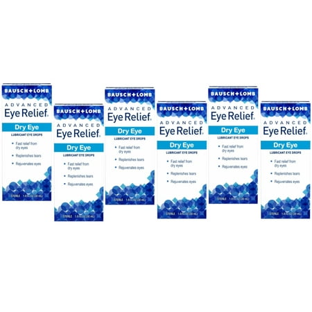 Advanced Eye Relief Lubricant Drops from Bausch & Lomb, for Dry Eyes & Redness Relief, 1.0 Fl Oz (30 mL) - Pack of 6