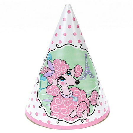 Happy Birthday 'Pink Poodle in Paris' Cone Hats (8ct)
