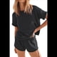 thumbnail image 2 of Conjuntos de Dos Piezas de Punto para Mujer, Blusa y Pantalones Cortos de Corta con Bordes Rematados, Ropa de Estar por Casa y para Viajar. Negro S, 2 of 10