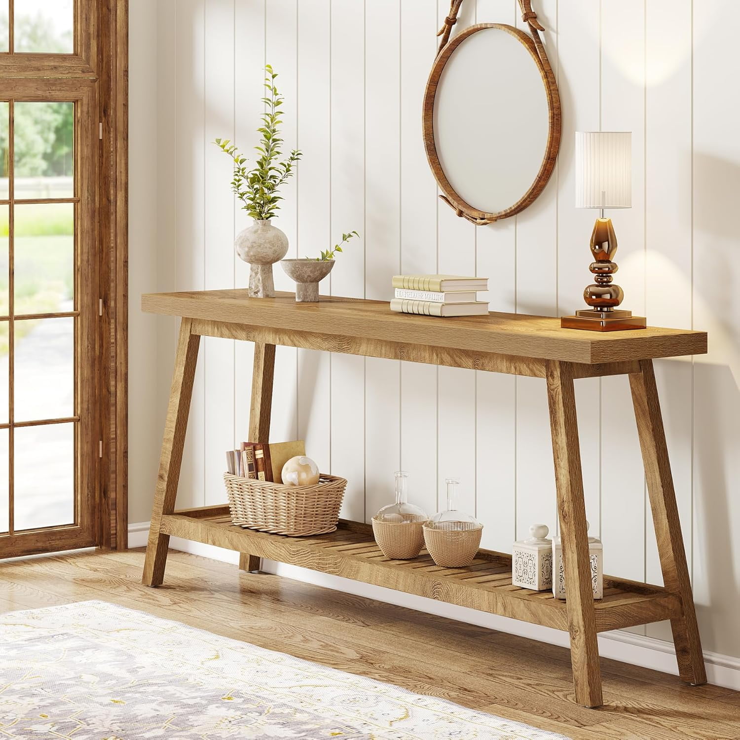 Tribesigns Farmhouse Console Entryway Table: 70.9 Inches Console Table for Entrance, 2 Tiers Narrow Long Behind Couch Sofa Table