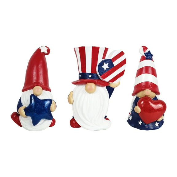 kjfeif 3Pack 4th of July Patriotic Gnomes, USA Stripes Resin Statues for Independence Day Decor, Handmade American Flag Tiered Tray Figurines, Festive Home Tabletop Decoration Gifts