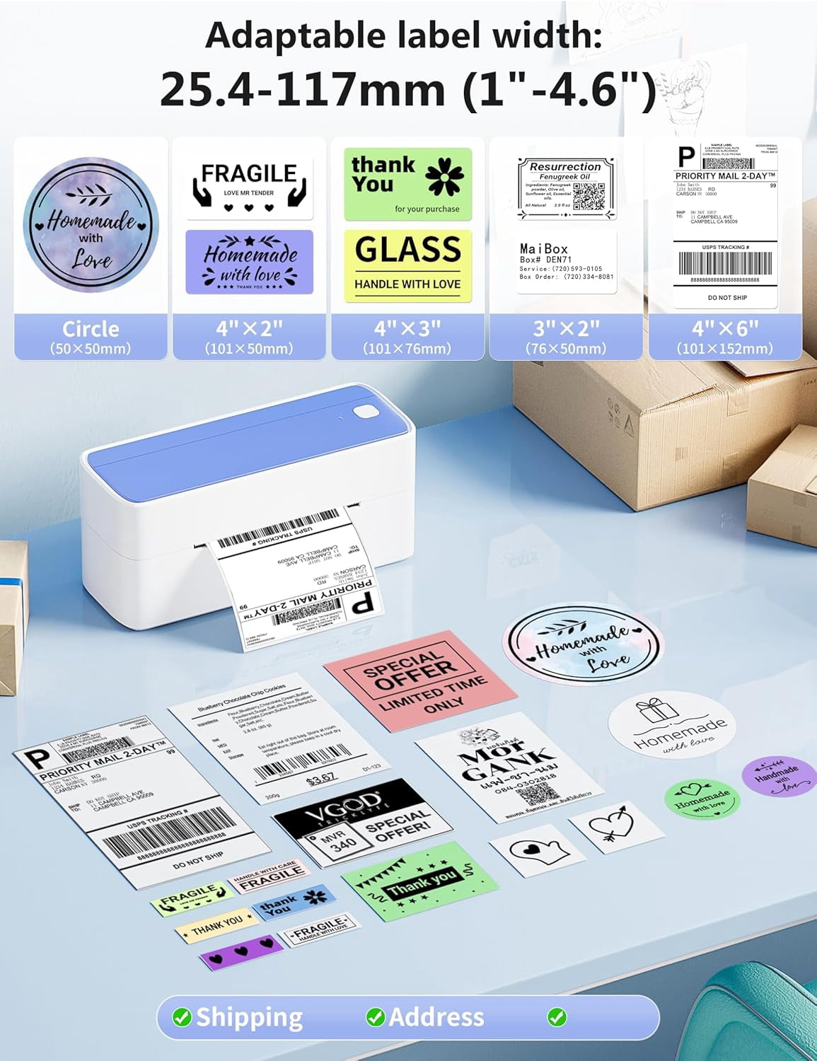 Thermal Label Printer, 4X6 Shipping Labels Printer for Small Business, Wireless Label Printers for Package for Phone & Pad & PC, Used for Ebay, UPS, Shopify, TikTok, USPS, FedEx, DHL, Temu
