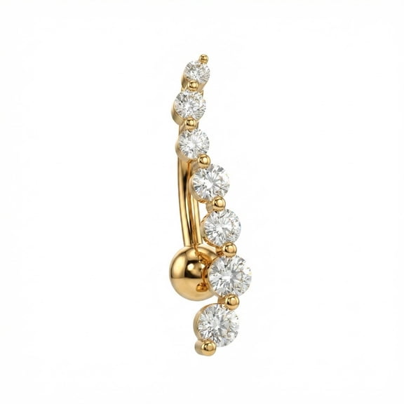 Zahav Jewelry 14K Gold Belly Ring 14G 10mm with White Cubic Zirconia