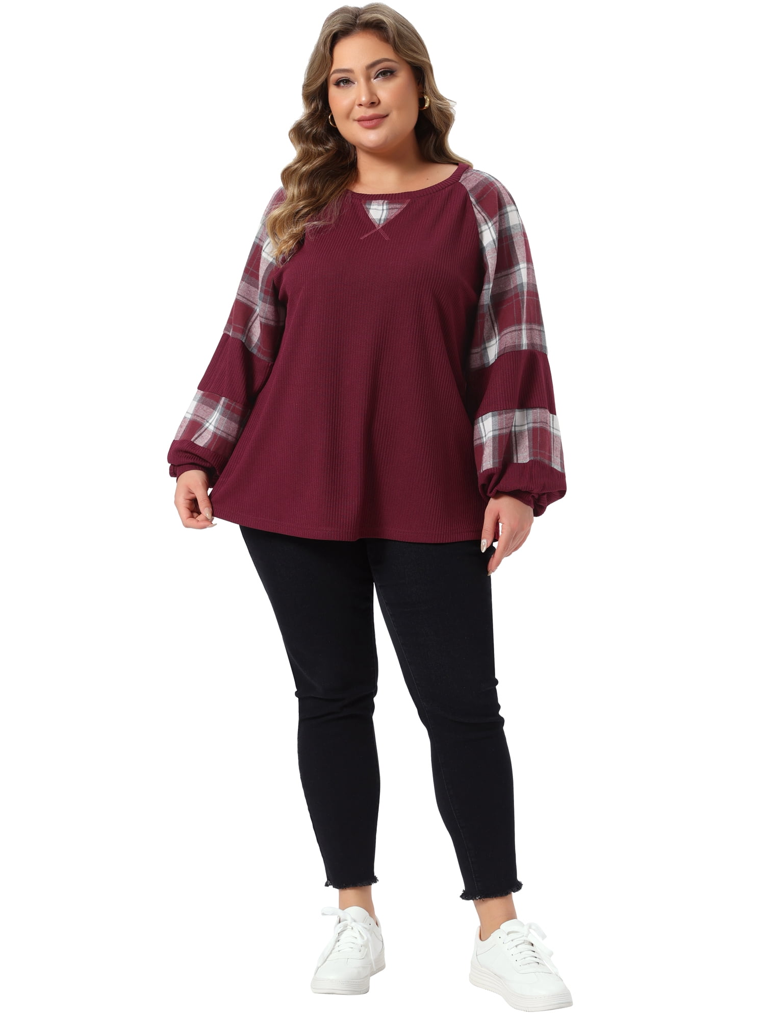 DARING DIVA Women's Plus Crewneck Cable Knit Long Sleeve Shirts 4X Burgundy