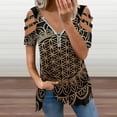 thumbnail image 2 of Flower Mandala Womens Summer V Neck Zipper Top Short Sleeve T Shirt Off Shoulder Top Casual Classy Loose Shirts, 2 of 7