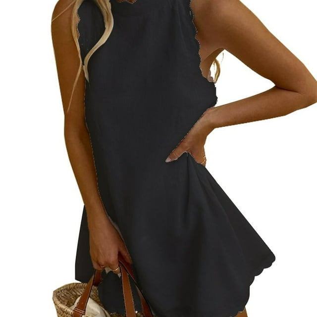 Women Casual Sleeveless Tank Dress Summer Beach Linen Halter Sundress