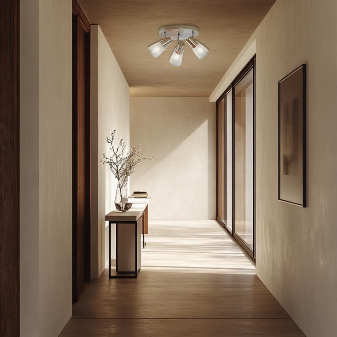 Laite Lumens 10" 3-Light Dimmable Track Lighting Kit, Brushed Steel Finish Flush Mount Ceiling Light Fixture with Frosted Glass Shades, Medium Base (e-26) Adjustable Heads
