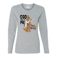 thumbnail image 2 of Wild Bobby God Made Me This Way Cross with Sunflowers Inspirational/Christian Women Graphic Long Sleeve Tee, Heather Grey, Small, 2 of 6