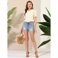 thumbnail image 2 of Blusa Allegra K con volantes En la manga y cuello Peter Pan floral para Mujer Blanco XL, 2 of 6