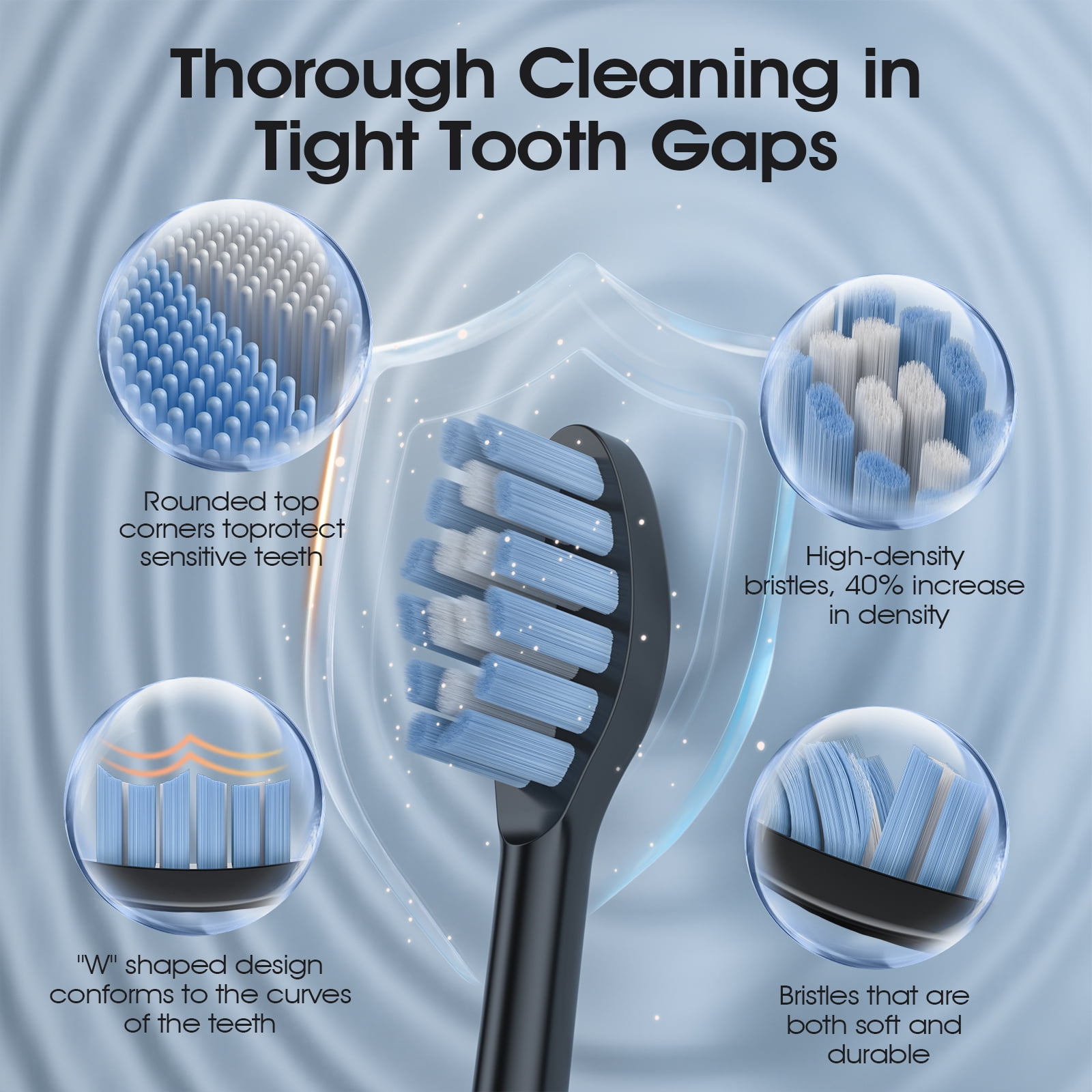 OasiSmile Sonic Electric Toothbrush Set for Adults with Travel Case, 6 Brush Heads, 100-Day Battery Life, 5 Modes 42000 VPM Rechargeable Power Toothbrush, Black