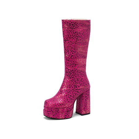 

Lacyhop Women Work Sexy Platform Boots Square Toe Chunky Heeled Boot Fashion Leopard Print Dress Shoes Rose Red 6.5