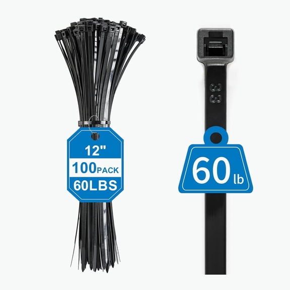 BDKWID-Zip Ties 12 Inch,Black Zip Ties 100 Pack,60lbs Tensile Strength,UV Resistant,Flame Retardant,Self-locking Cable Ties for Indoor and Outdoor Use