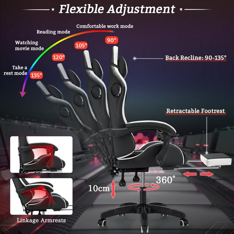 MoNiBloom Video Gaming Chair with Massage, Racing Gaming Chair with  Bluetooth Speakers, Computer Chair with Adjustable Backrest and Footrest,  Red 