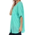 thumbnail image 4 of Sakkas Button Down Embroidered Short Sleeve Semi-Sheer Gauzy Cotton Top / Blouse - Jade - 3XL, 4 of 4