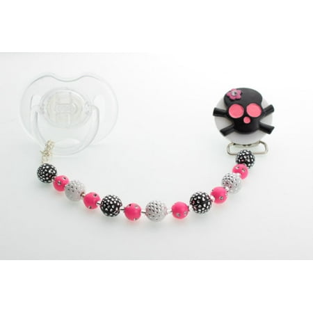 Hot Pink Skull Pacifier Clip